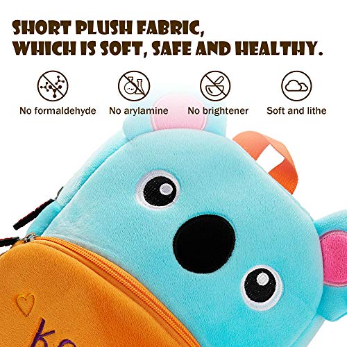 BAIGIO Mochila Infantil Kindergarten,Pequeñas Mochilas Bolsas Escolares de Dibujos Animados Animales para Niñas Primaria 3D Suave Mochila de Felpa Bebe Guarderia Preescolar para 2-4 Años (Coala)