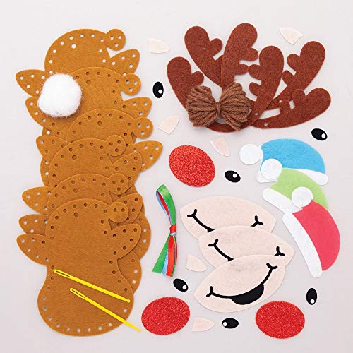 Baker Ross Kits Costura Decoración Reno (Pack de 3) para manualidades y decoraciones navideñas