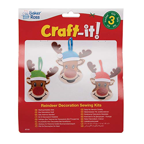 Baker Ross Kits Costura Decoración Reno (Pack de 3) para manualidades y decoraciones navideñas