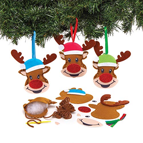 Baker Ross Kits Costura Decoración Reno (Pack de 3) para manualidades y decoraciones navideñas