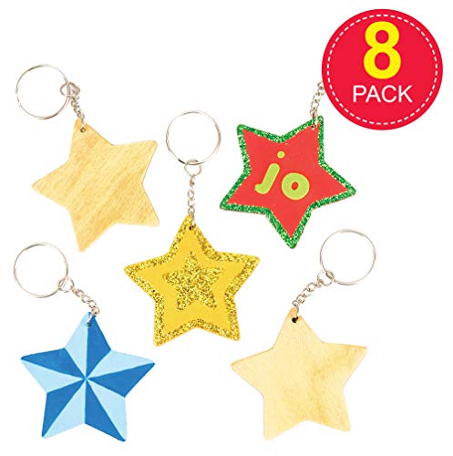 Baker Ross Llaveros de madera en forma de estrella, perfectos para decoraciones y manualidades infantiles (pack de 8).