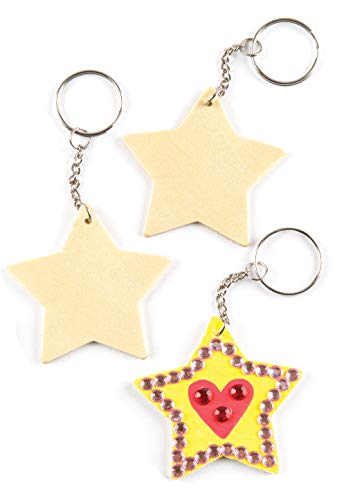 Baker Ross Llaveros de madera en forma de estrella, perfectos para decoraciones y manualidades infantiles (pack de 8).