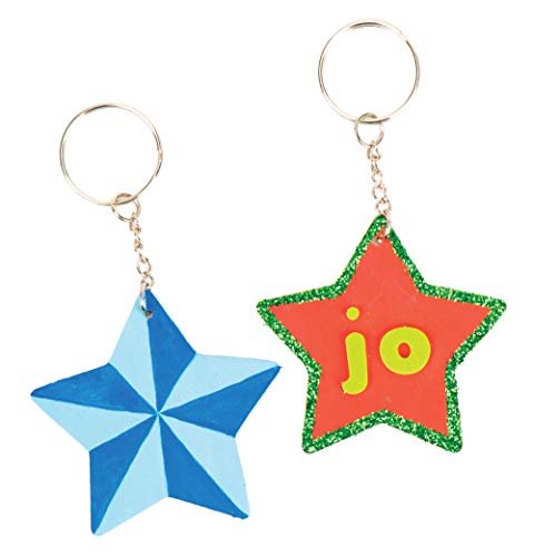 Baker Ross Llaveros de madera en forma de estrella, perfectos para decoraciones y manualidades infantiles (pack de 8).