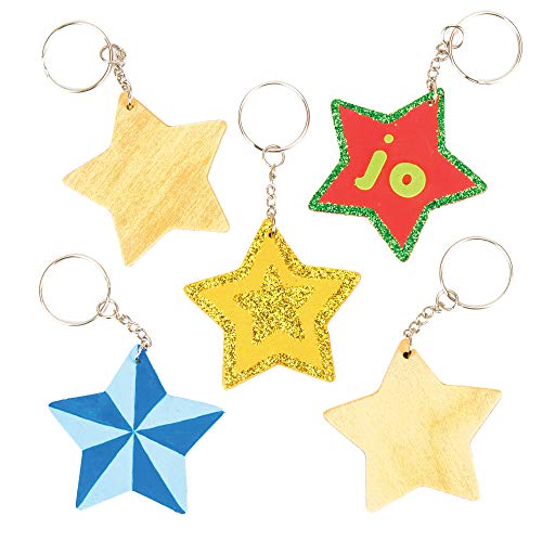 Baker Ross Llaveros de madera en forma de estrella, perfectos para decoraciones y manualidades infantiles (pack de 8).