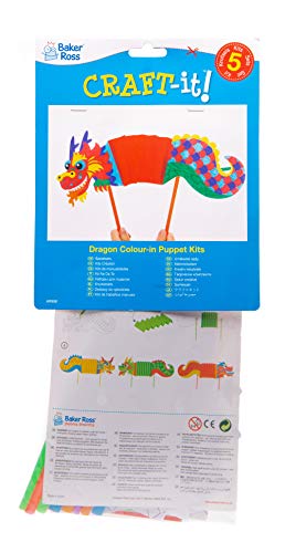 Baker Ross Marioneta de Dragon (Pack de 5) Actividad de manualidades infantiles del año nuevo chino para decorar