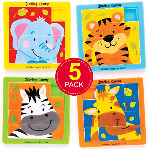 Baker Ross- Puzles deslizantes con animales de la selva (Pack de 5) para bolsas sorpresa o como idea de regalo infantil