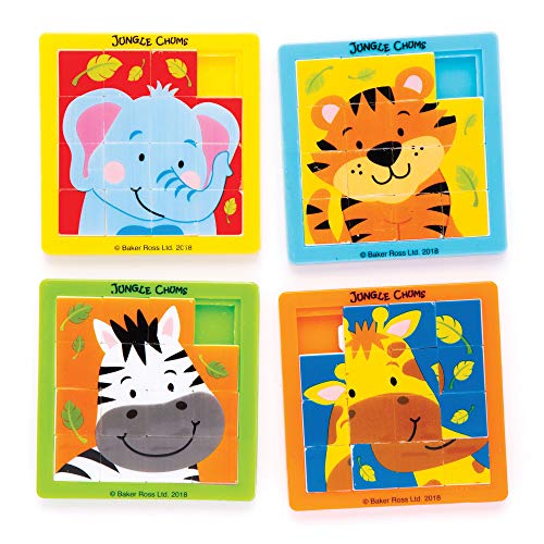 Baker Ross- Puzles deslizantes con animales de la selva (Pack de 5) para bolsas sorpresa o como idea de regalo infantil