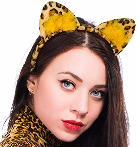 Balinco Diadema de leopardo con orejas de peluche, diadema para el pelo, accesorio para el pelo, para carnaval, Halloween