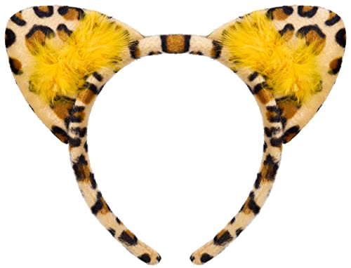 Balinco Diadema de leopardo con orejas de peluche, diadema para el pelo, accesorio para el pelo, para carnaval, Halloween