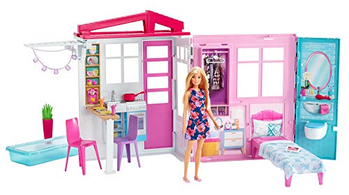 Barbie - Casa amueblada (Mattel GWY84) y Coche descapotable (Mattel DVX59)