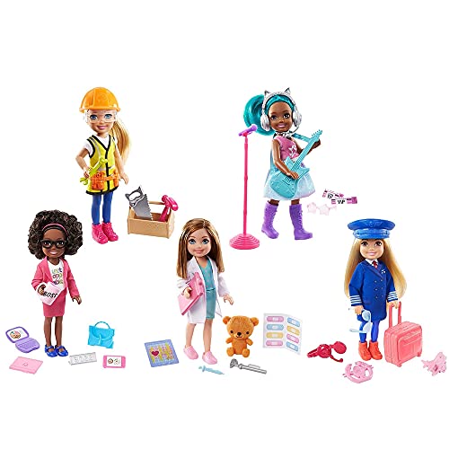 Barbie Chelsea Trabajadora de la construcción Muñeca rubia con accesorios de obra de juguete, para niñas y niños +3 años (Mattel GTN87)