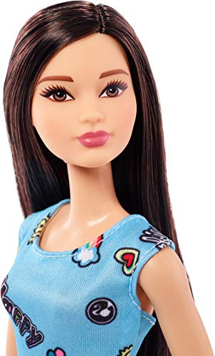 Barbie Fashionista, Muñeca Chic morena vestido azul, juguete +7 años (Mattel FJF16)