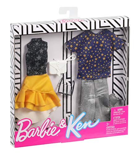 Barbie Pack de moda para muñecas Barbie y Ken estampado de estrellas (Mattel GHX70)