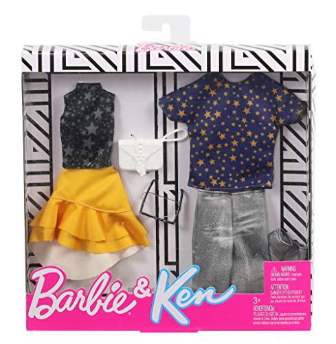 Barbie Pack de moda para muñecas Barbie y Ken estampado de estrellas (Mattel GHX70)