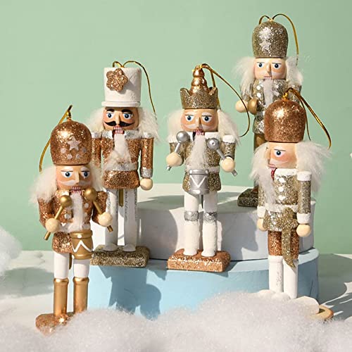 Basage 5 Unids / Set 13CM Cascanueces Soldado DecoracióN Brillo Cascanueces Colgante PequeñO Marioneta Familia Decoraciones del ÁRbol de Navidad