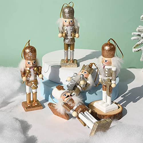 Basage 5 Unids / Set 13CM Cascanueces Soldado DecoracióN Brillo Cascanueces Colgante PequeñO Marioneta Familia Decoraciones del ÁRbol de Navidad