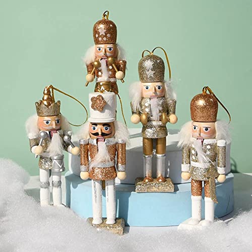 Basage 5 Unids / Set 13CM Cascanueces Soldado DecoracióN Brillo Cascanueces Colgante PequeñO Marioneta Familia Decoraciones del ÁRbol de Navidad