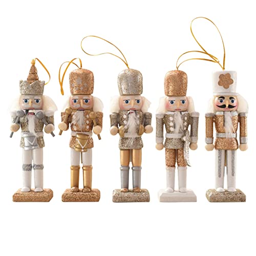 Basage 5 Unids / Set 13CM Cascanueces Soldado DecoracióN Brillo Cascanueces Colgante PequeñO Marioneta Familia Decoraciones del ÁRbol de Navidad