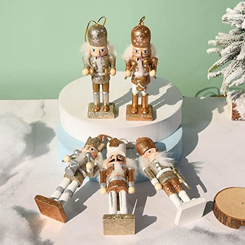 Basage 5 Unids / Set 13CM Cascanueces Soldado DecoracióN Brillo Cascanueces Colgante PequeñO Marioneta Familia Decoraciones del ÁRbol de Navidad