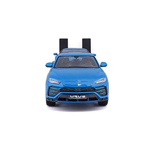 Bauer Spielwaren Diseño Elite Transporter Lamborghini Urus + Lamborghini Huracán Coupé: Modelo transportador con Remolque, 2 Coches Modelos, Puertas para Abrir, Escala 1:24, 43 cm, Azul (532753)