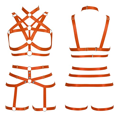 BBOHSS Arnés Corporal para Mujer, Conjunto de Sujetador Hueco de Moda Punk, cinturón de Liga de Talla Grande, Disfraz de Baile de Carnaval de Halloween, 12 Colores (Naranja)