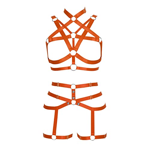 BBOHSS Arnés Corporal para Mujer, Conjunto de Sujetador Hueco de Moda Punk, cinturón de Liga de Talla Grande, Disfraz de Baile de Carnaval de Halloween, 12 Colores (Naranja)