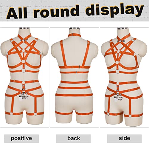 BBOHSS Arnés Corporal para Mujer, Conjunto de Sujetador Hueco de Moda Punk, cinturón de Liga de Talla Grande, Disfraz de Baile de Carnaval de Halloween, 12 Colores (Naranja)