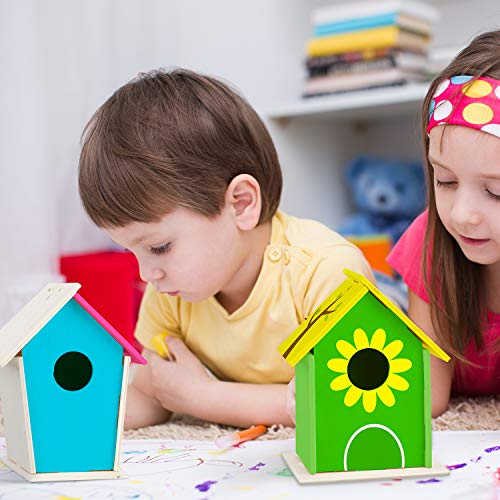 BBTO 3 Juegos Kit de DIY Casas de Pájaros de Madera Pajareras de Madera sin Acabado para Pintar Casas de Pájaros Colgantes Incluye 12 Colores de Pinturas y 3 Pinceles para Niños y Niñas