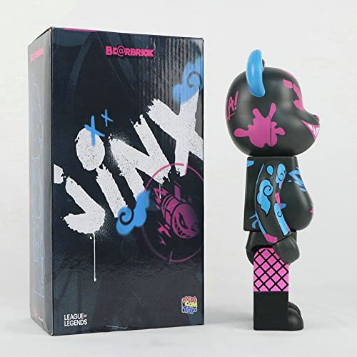 Bearbrick Oso Violento Bloque Construcción Oso Jinx de League of Legends Estatua Muñecas 400% Modelo Acción Juguete Arte Colección Moda Adornos 28CM(11in) A