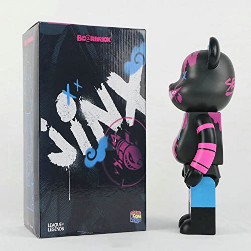 Bearbrick Oso Violento Bloque Construcción Oso Jinx de League of Legends Estatua Muñecas 400% Modelo Acción Juguete Arte Colección Moda Adornos 28CM(11in) A