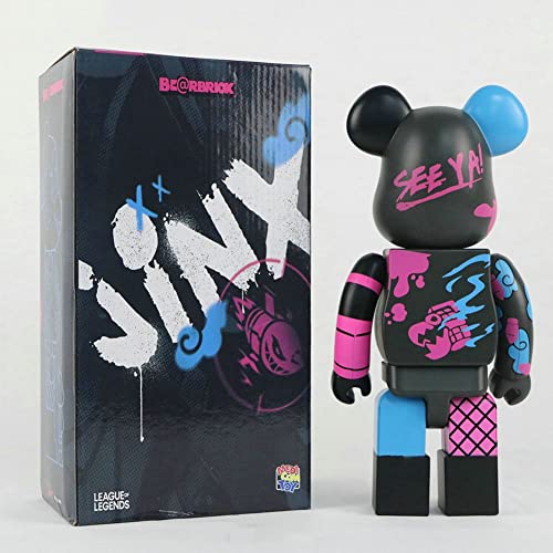 Bearbrick Oso Violento Bloque Construcción Oso Jinx de League of Legends Estatua Muñecas 400% Modelo Acción Juguete Arte Colección Moda Adornos 28CM(11in) A