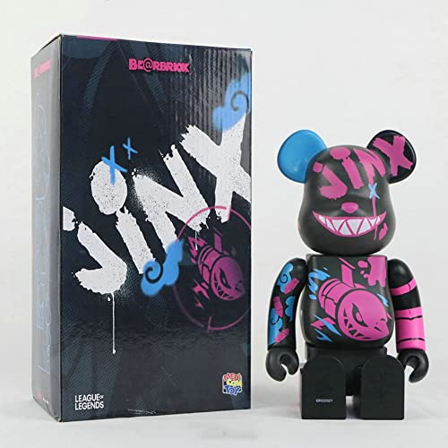 Bearbrick Oso Violento Bloque Construcción Oso Jinx de League of Legends Estatua Muñecas 400% Modelo Acción Juguete Arte Colección Moda Adornos 28CM(11in) A