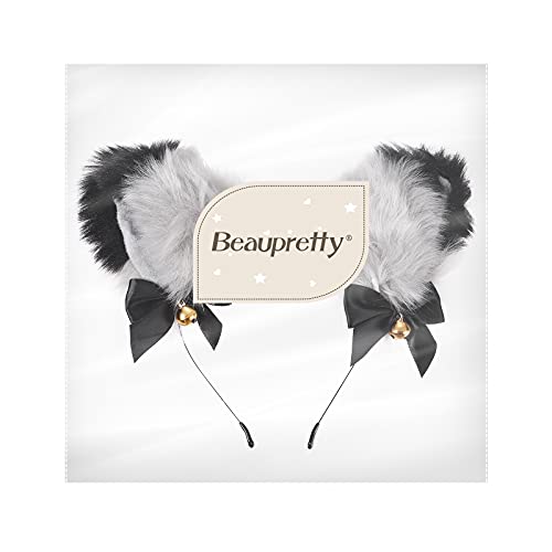 Beaupretty Diadema con orejas de zorro, de peluche, anime, para cosplay, pelo con orejas de gato, para fiestas o disfraces, para niños y adultos, color gris