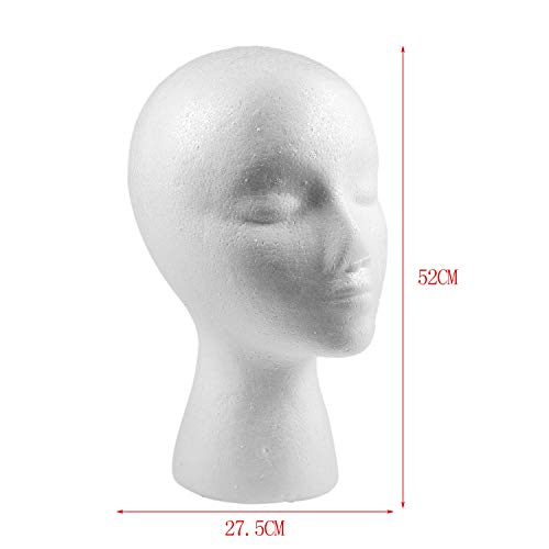 BEAUY 27.5*52cm Manequi / Maniqui de Cabeza Mujer de Espuma(Poliestireno) Expositor para Gorro,Auriculares, Accesorios de Pelo y Pelucas Foam Mannequin Woman