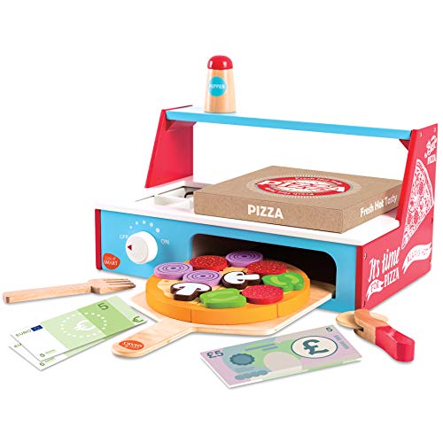 bee SMART Pizza de Madera y Accesorios, Juego de Pizza con Horno de Pizzas, Corta Pizza, espátula y Caja de Pizza, Dinero de Juego para niños, 30 Piezas+