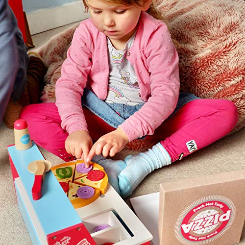 bee SMART Pizza de Madera y Accesorios, Juego de Pizza con Horno de Pizzas, Corta Pizza, espátula y Caja de Pizza, Dinero de Juego para niños, 30 Piezas+