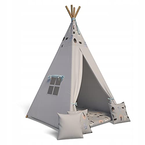 Best For Kids Tipi tienda de campaña india Wigwam para niños con accesorios (bosque animales gris)