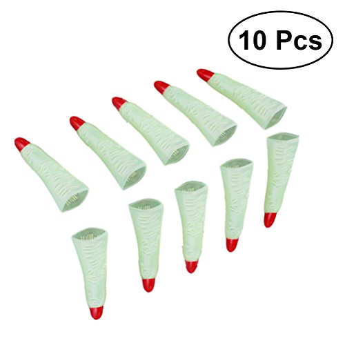 BESTOYARD 10pcs Witch Fingers Fake Nails Luminous Glow-in-The-Dark Spooky Scary Brujas Fingers Party Props Costume Fingers Disfraces de Halloween Favores de Fiesta