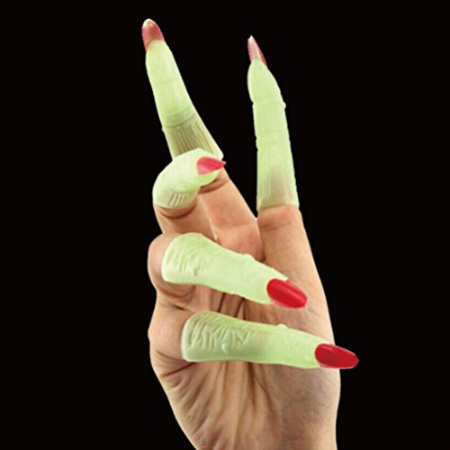 BESTOYARD 10pcs Witch Fingers Fake Nails Luminous Glow-in-The-Dark Spooky Scary Brujas Fingers Party Props Costume Fingers Disfraces de Halloween Favores de Fiesta