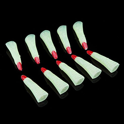 BESTOYARD 10pcs Witch Fingers Fake Nails Luminous Glow-in-The-Dark Spooky Scary Brujas Fingers Party Props Costume Fingers Disfraces de Halloween Favores de Fiesta