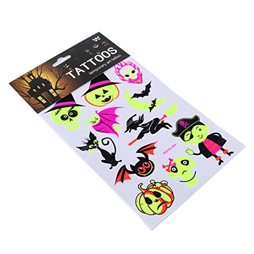 BESTOYARD Tatuajes temporales Maquillaje de Halloween para niños y niñas Calabaza Fluorescente Fantasma y murciélago Tatuajes artísticos Pegatinas Creativas (038)