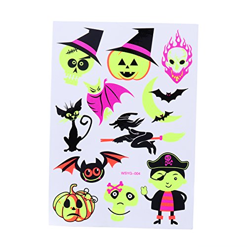 BESTOYARD Tatuajes temporales Maquillaje de Halloween para niños y niñas Calabaza Fluorescente Fantasma y murciélago Tatuajes artísticos Pegatinas Creativas (038)