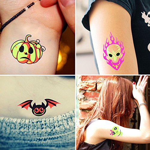 BESTOYARD Tatuajes temporales Maquillaje de Halloween para niños y niñas Calabaza Fluorescente Fantasma y murciélago Tatuajes artísticos Pegatinas Creativas (038)