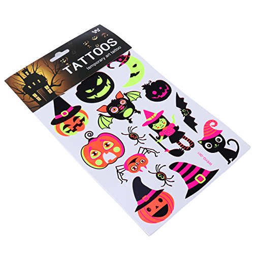 BESTOYARD Tatuajes temporales Maquillaje de Halloween para niños y niñas Calabaza Fluorescente Fantasma y murciélago Tatuajes creativos Pegatinas Creativas (037)