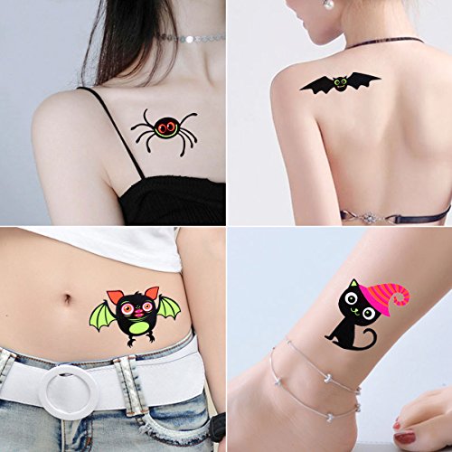 BESTOYARD Tatuajes temporales Maquillaje de Halloween para niños y niñas Calabaza Fluorescente Fantasma y murciélago Tatuajes creativos Pegatinas Creativas (037)