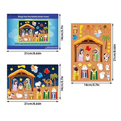 Bestshop Pegatinas de Belén, 12 hojas de pegatinas de hoja de juegos de hacer un Belén de la escena de DIY Niños Educación Religiosa Artesanía de Navidad para Fiesta Religiosa Favor para Niños