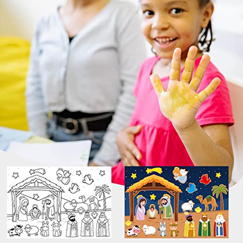 Bestshop Pegatinas de Belén, 12 hojas de pegatinas de hoja de juegos de hacer un Belén de la escena de DIY Niños Educación Religiosa Artesanía de Navidad para Fiesta Religiosa Favor para Niños