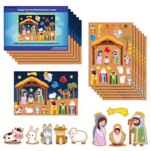 Bestshop Pegatinas de Belén, 12 hojas de pegatinas de hoja de juegos de hacer un Belén de la escena de DIY Niños Educación Religiosa Artesanía de Navidad para Fiesta Religiosa Favor para Niños