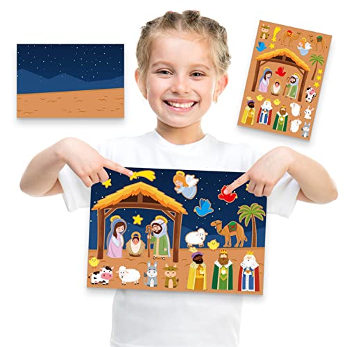 Bestshop Pegatinas de Belén, 12 hojas de pegatinas de hoja de juegos de hacer un Belén de la escena de DIY Niños Educación Religiosa Artesanía de Navidad para Fiesta Religiosa Favor para Niños