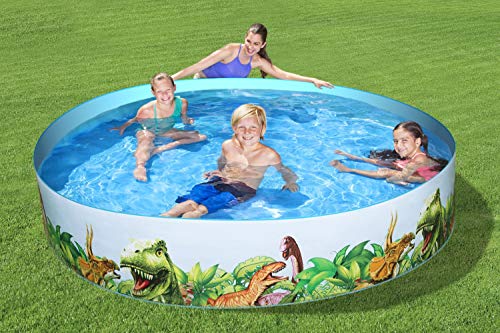 BESTWAY 55001 - Piscina Hinchable Infantil Redonda Paredes PVC Dinosaurios 244x46 cm